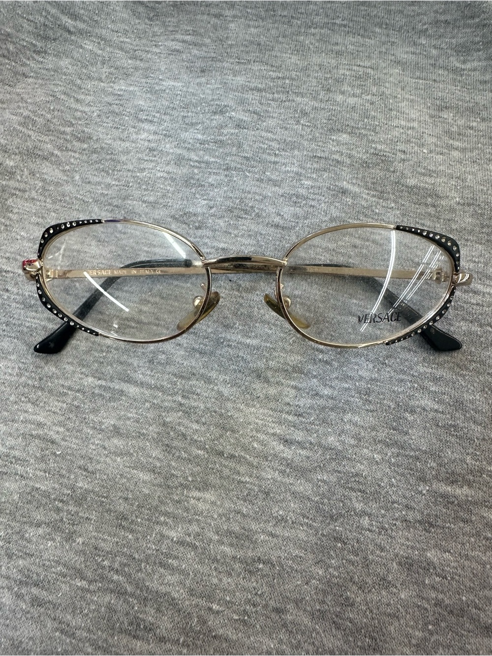 Versace Black Gold Oval Women's Eyeglasses Crystal Accents h55 col.09m 51 18